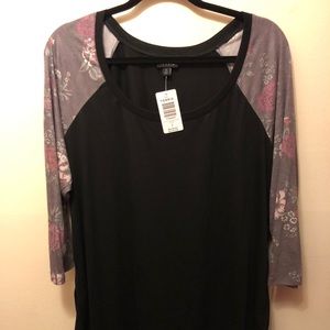 Torrid Raglan Floral Sleeve Tee